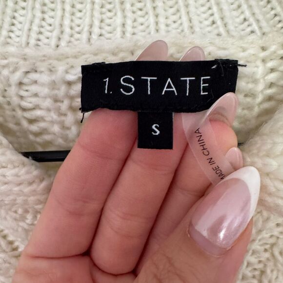 Revolve x 1. State Cream Crew Neck Cable Knit Sweater Small - Picture 7 of 8